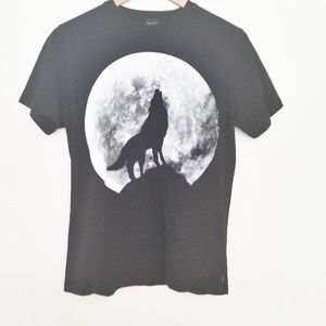 Diesel Mens Black & White Wolf Moon Graphic Tshirt